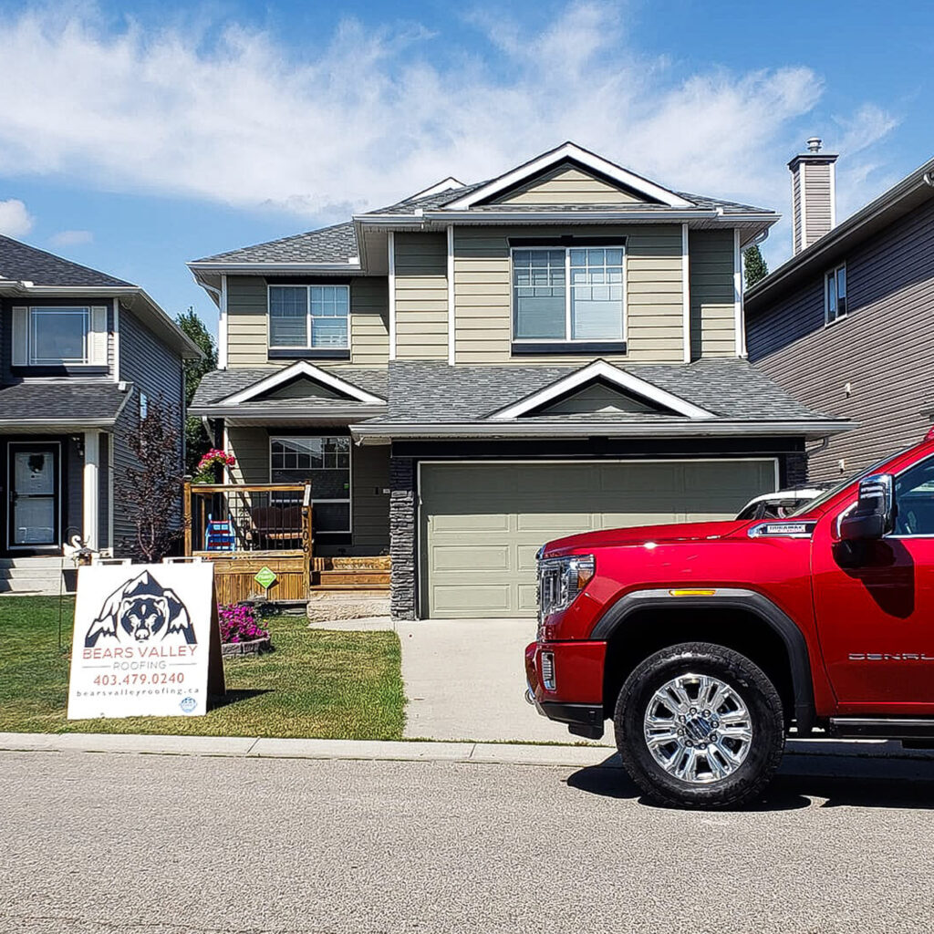 Truck at a home in Calgary for a roof replacement