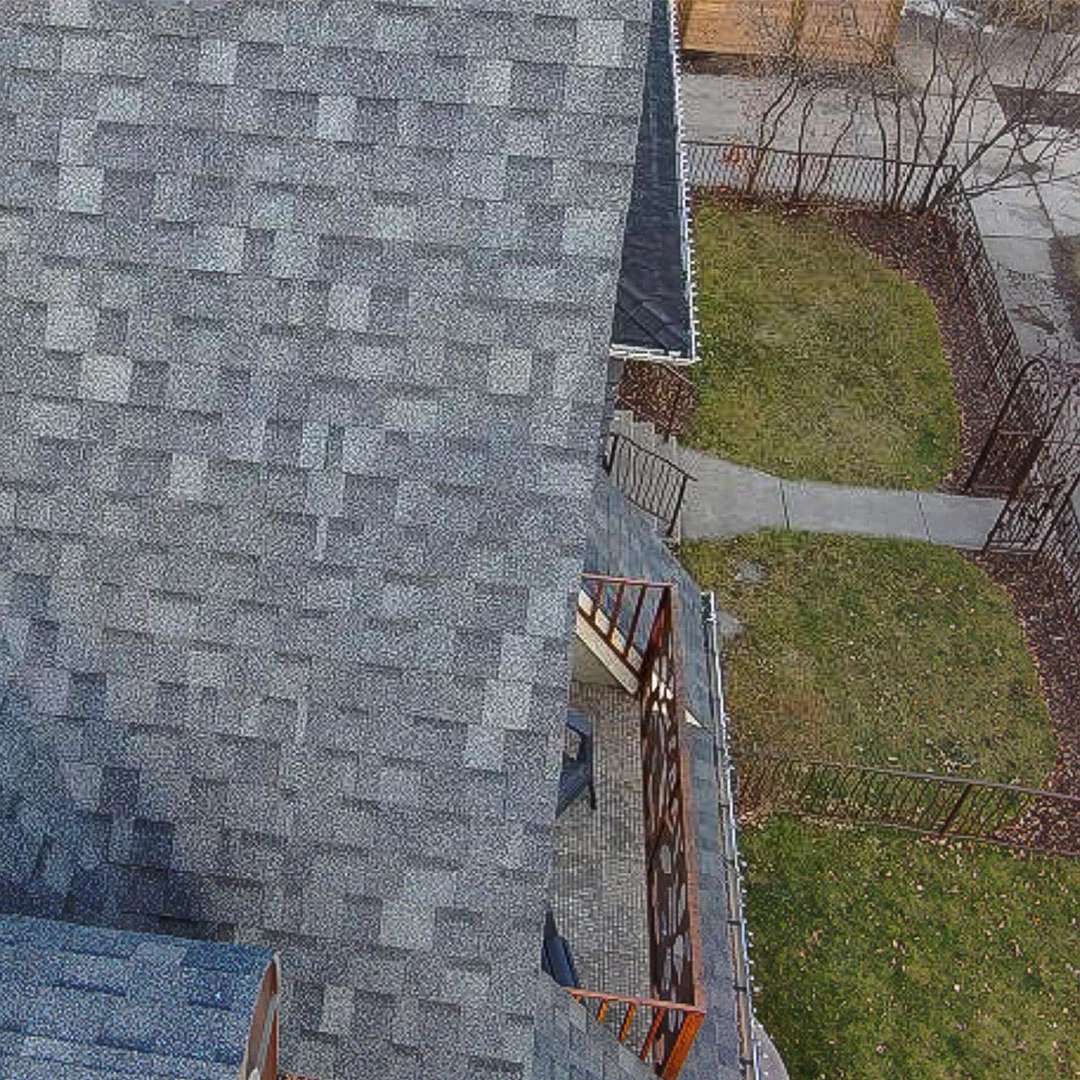 Aerial view of luxury residential roof near Upper Mount Royal, Calgary