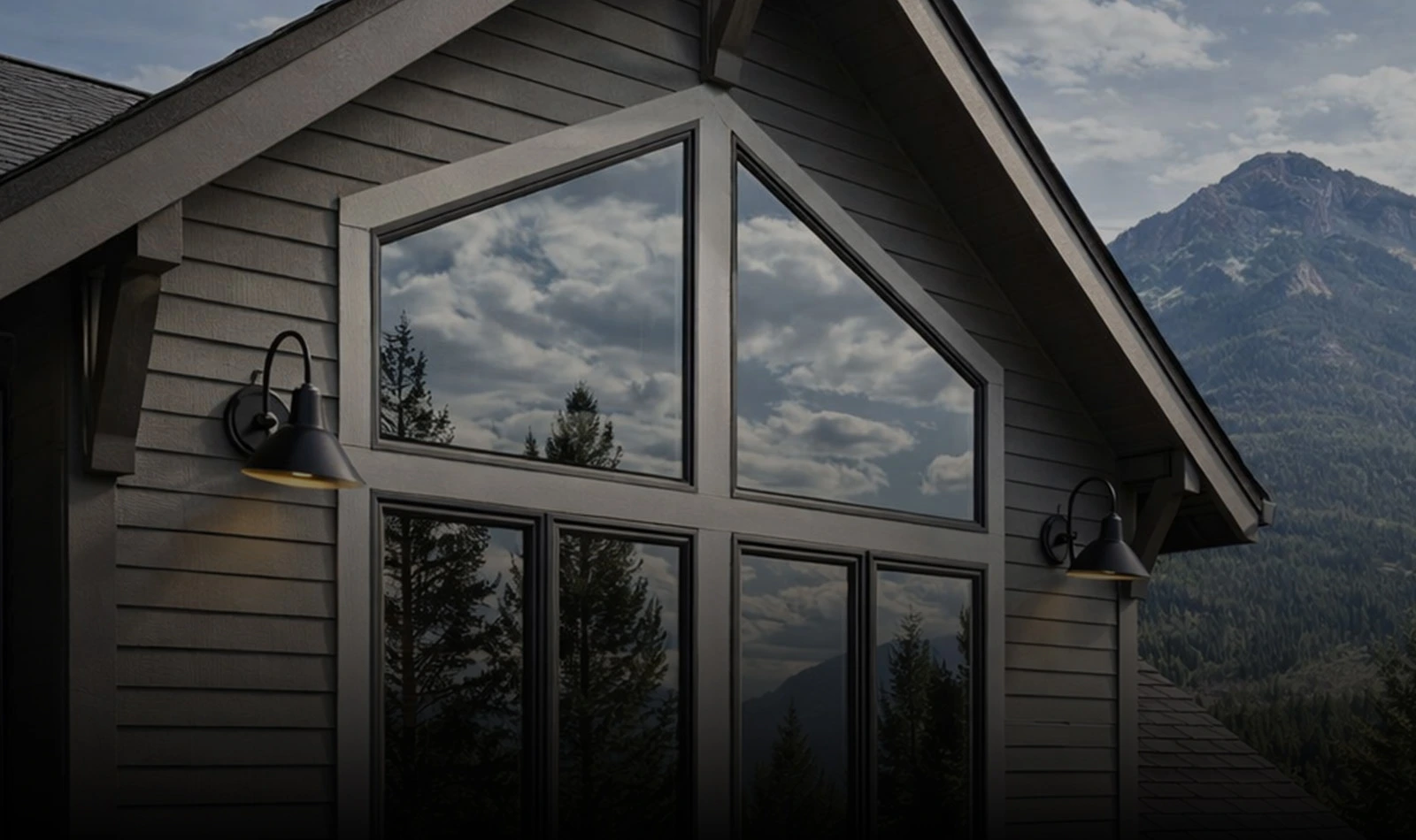 Large gable windows on a mountain home