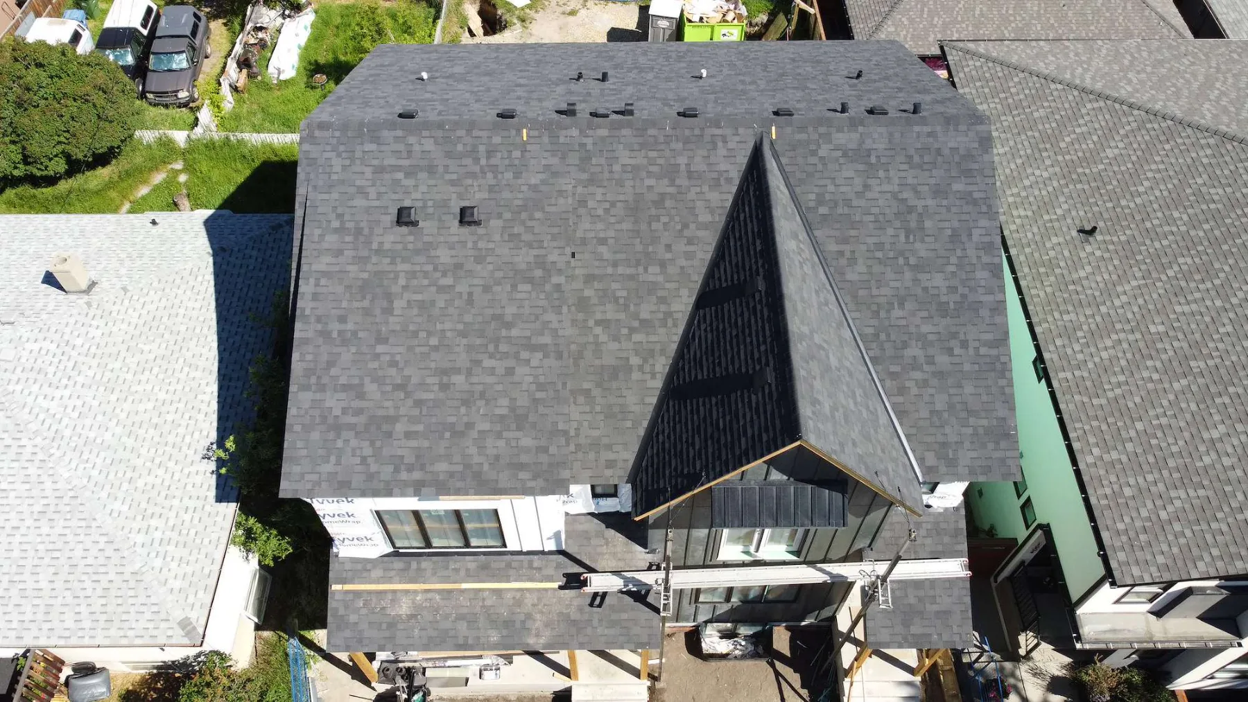 New shingle roof on an inner-city infill in the Marda Loop and Altadore area of Calgary, seen from above