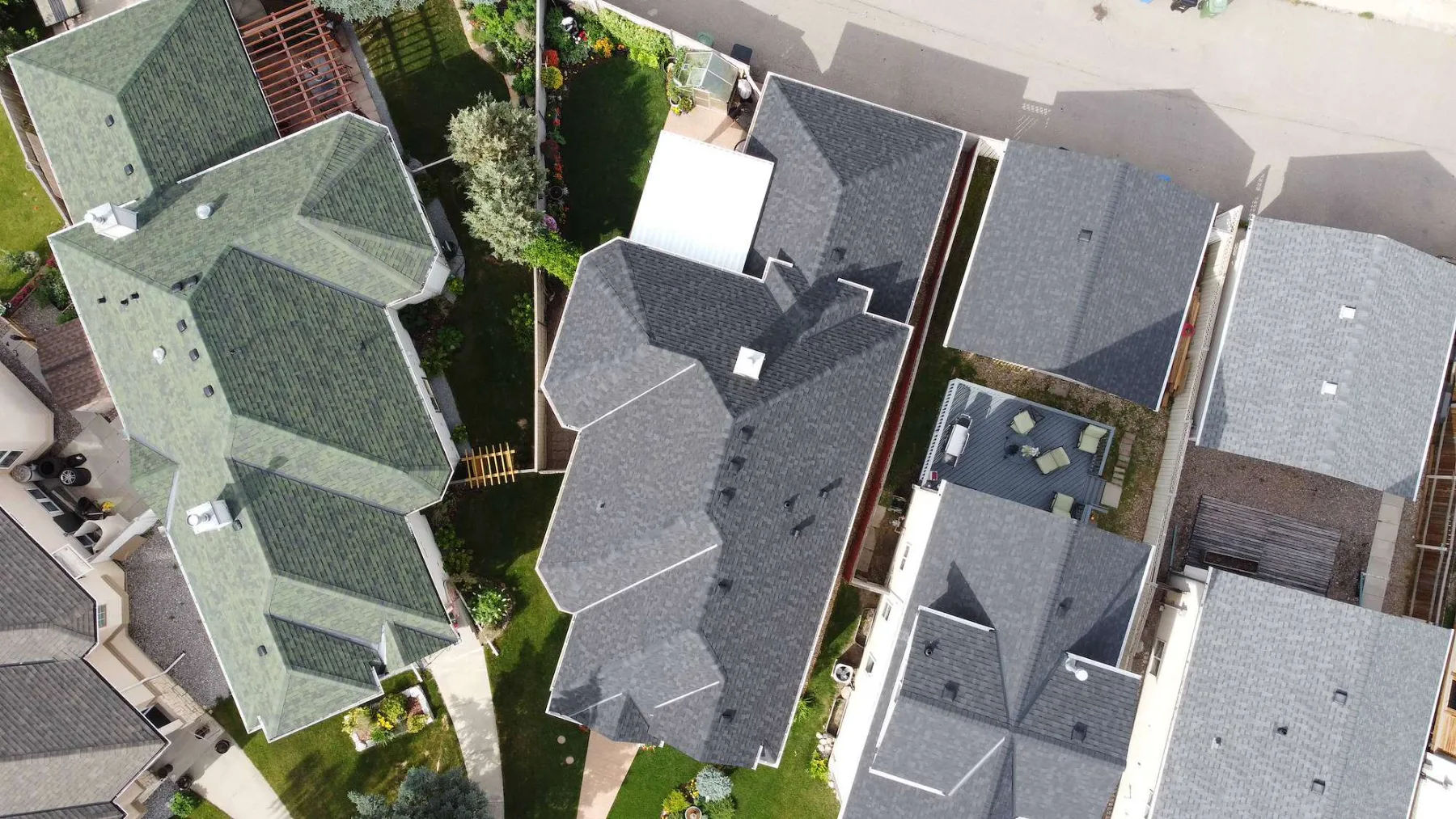 Overhead view of a new shingle roof on a home in south Calgary