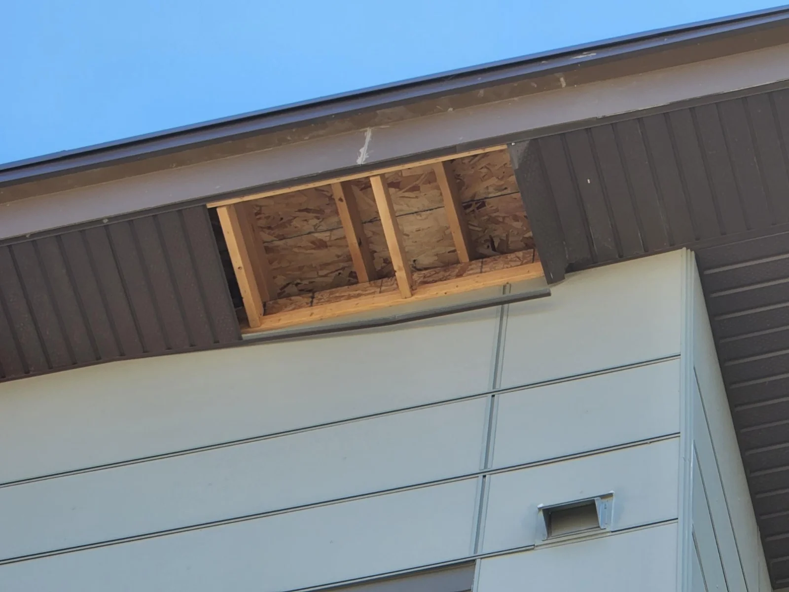 A section of missing soffit, Calgary, AB