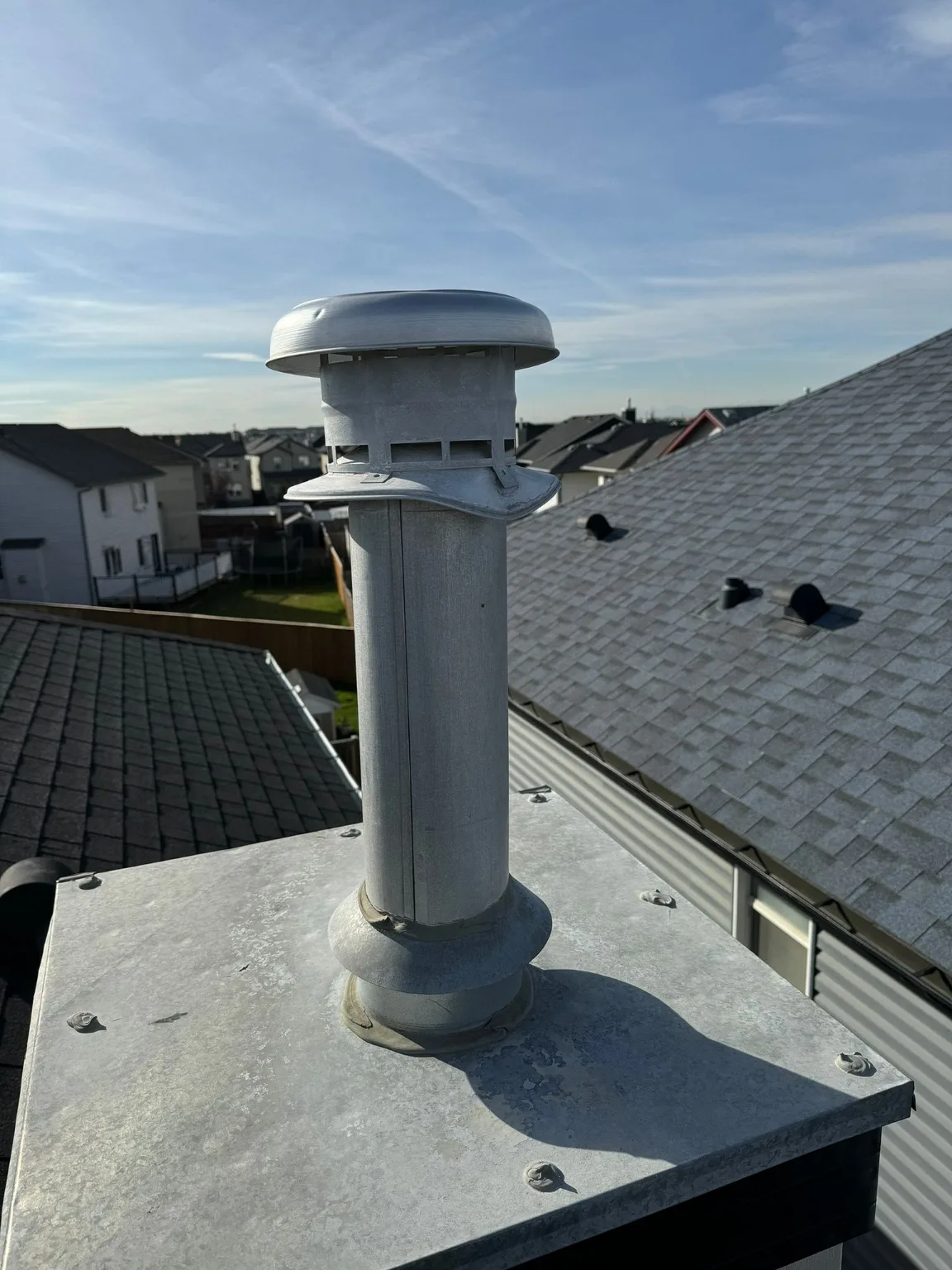 A plumbing vent checked during a hail inspection, Calgary