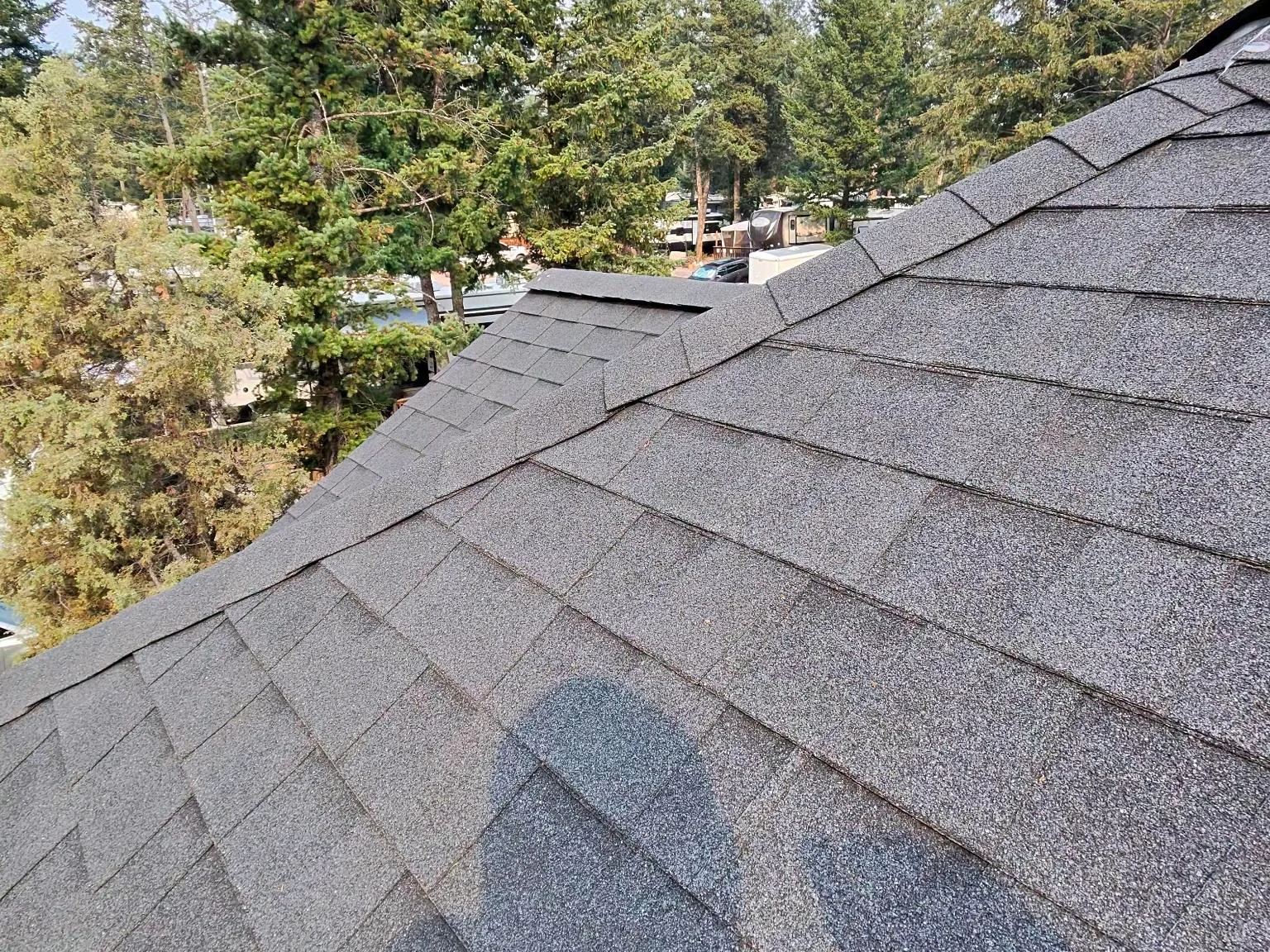 An aging asphalt shingle roof inspected in Edgewater, BC