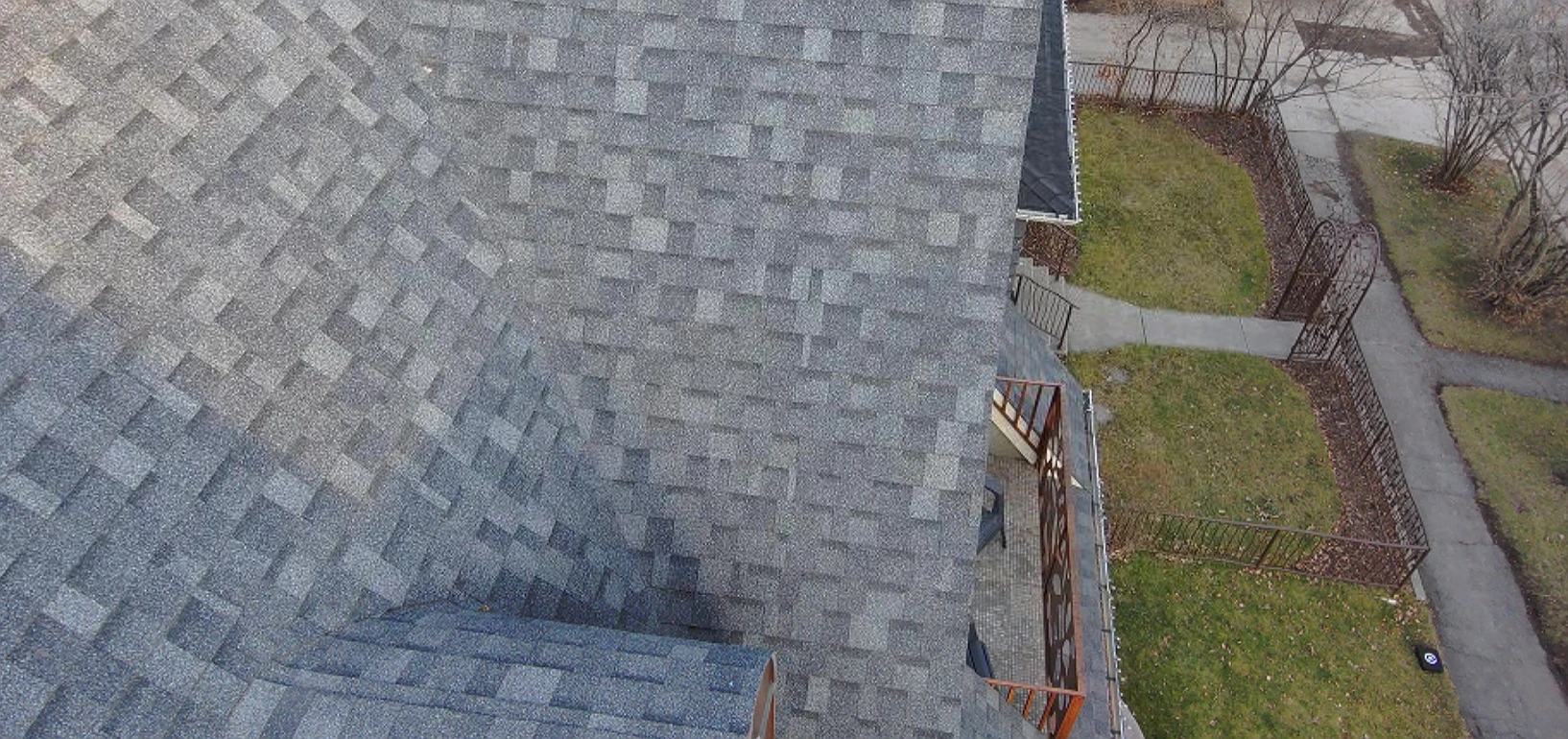 Overhead view of the rear roof slopes, Elbow Park, Calgary, AB
