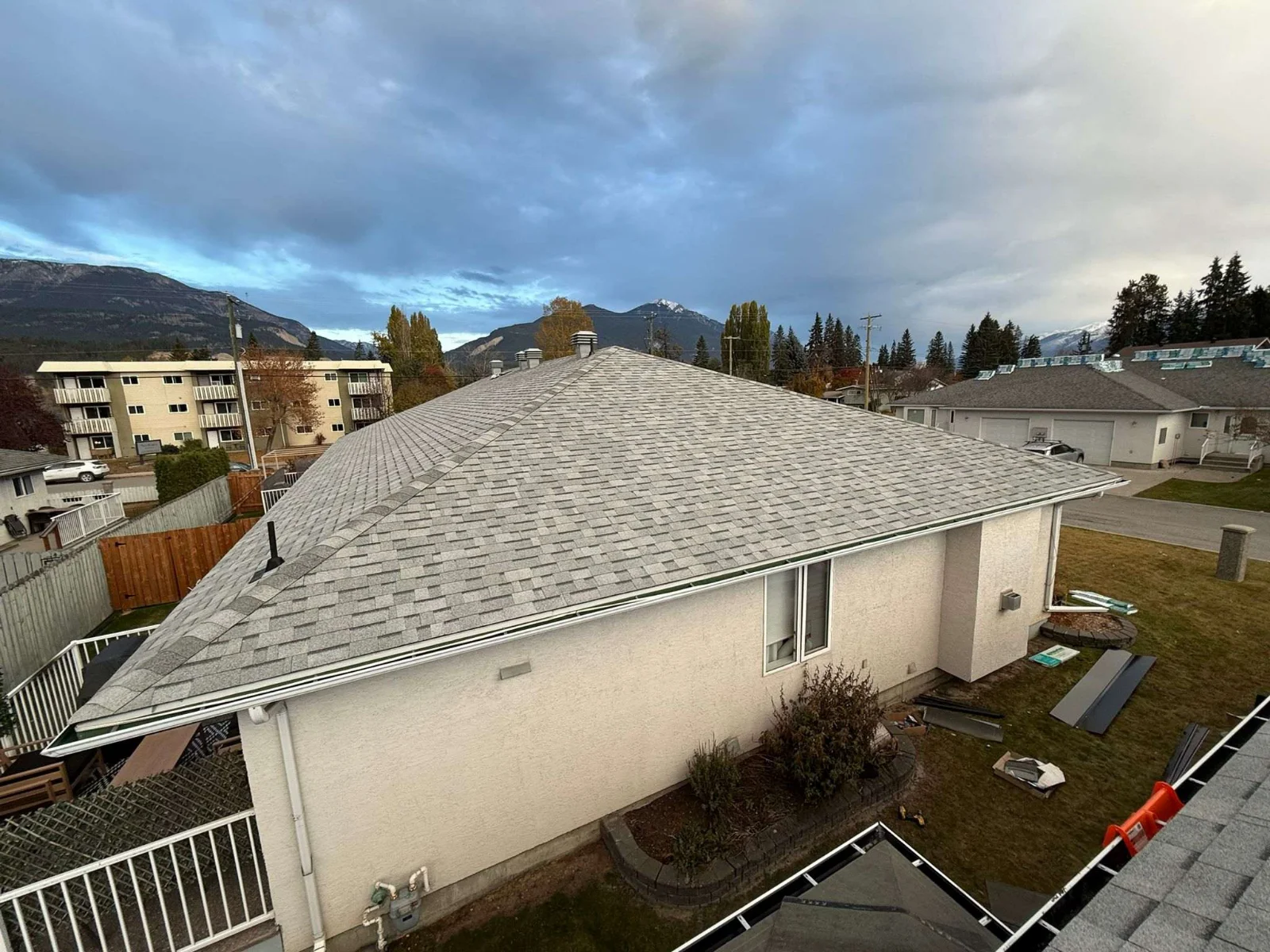 A finished duplex roof at the strata complex in Golden, BC