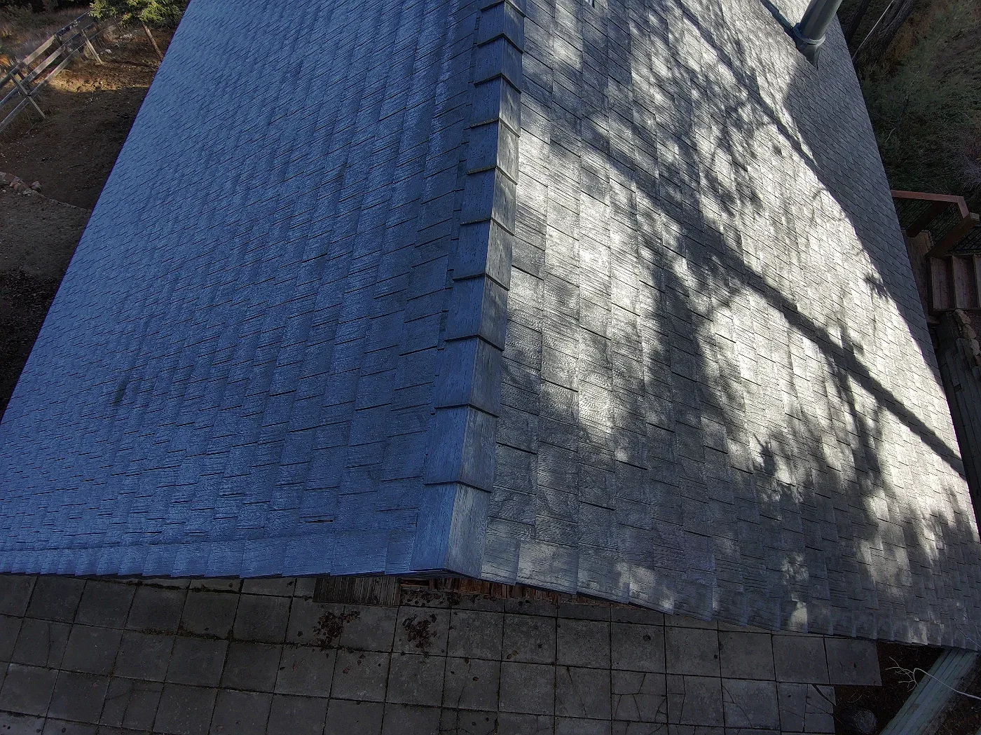 Close-up of Euroshield rubber roofing on a steep A-frame roof