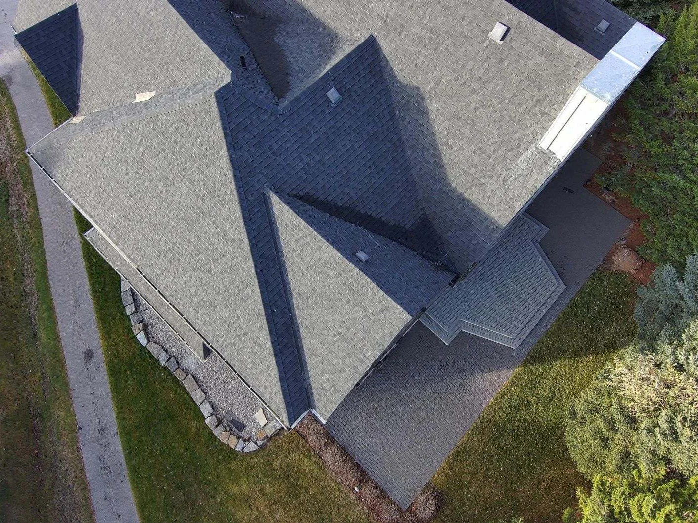 The old roof from above before replacement, showing the complex valleys, Invermere, BC
