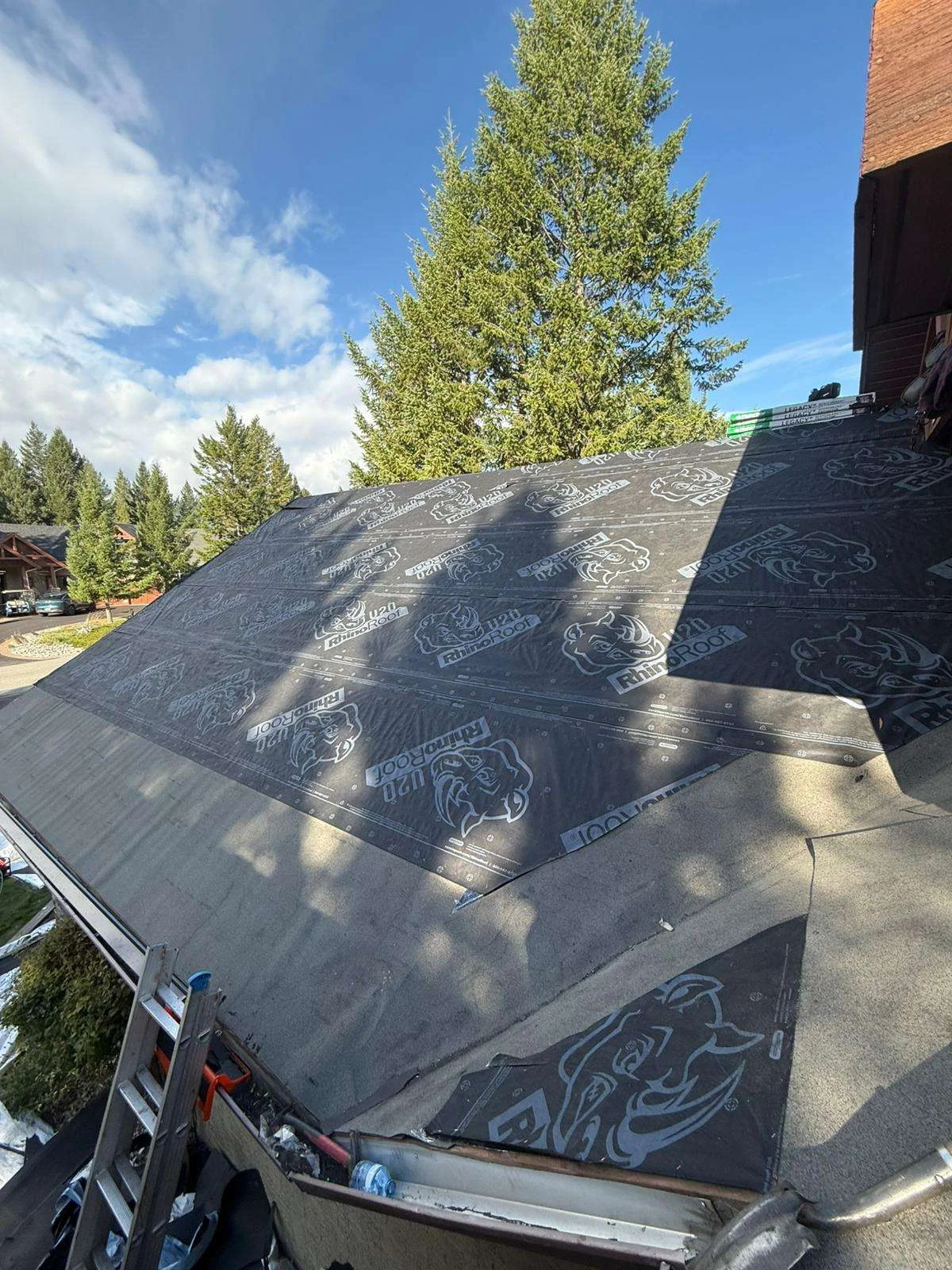 Synthetic underlayment covering the deck during the install, Invermere, BC