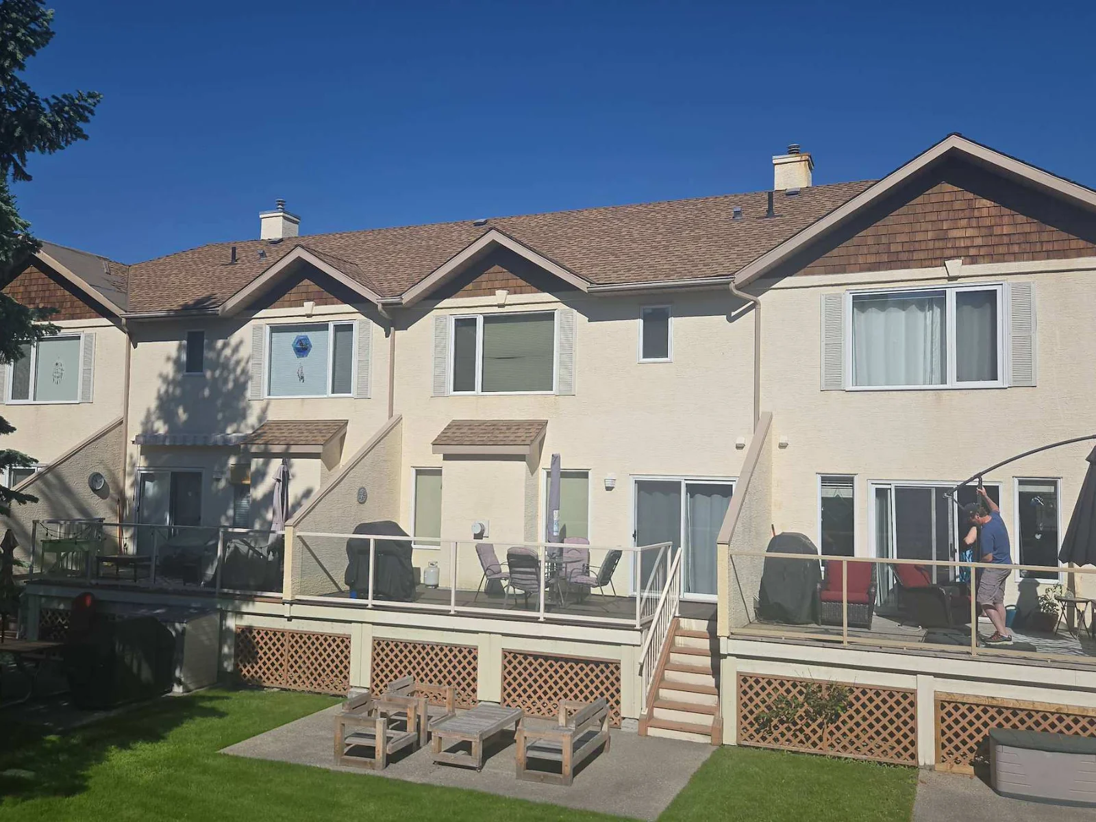 The townhome buildings and their original roofs before replacement, Radium Hot Springs, BC