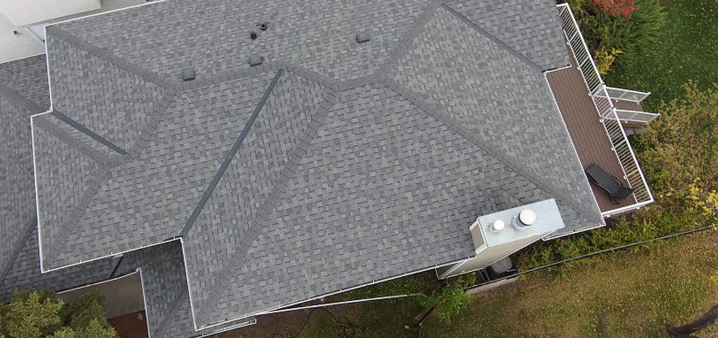 Overhead view of the rear roof slopes, Riverbend, Calgary, AB