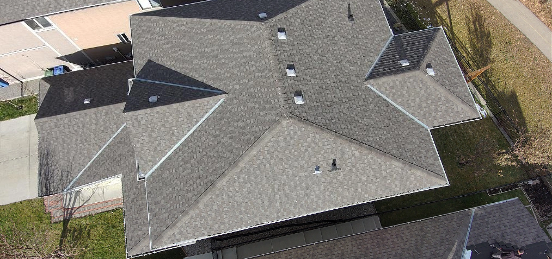 Overhead view of a hip roof with no damage, Tuscany, Calgary, AB